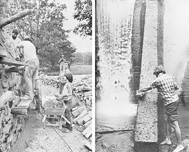 LEFT: Build a home with cordwood for next to nothing. RIGHT: Calculate your stream's potential for producing hydroelectricity.